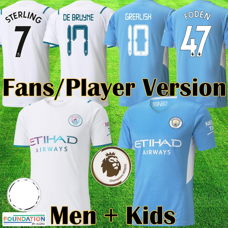 

Manchester GREALISH soccer jerseys STERLING DE BRUYNE FODEN 21 22 CITY away White fans jersey Player Version football shirt FERRAN man kids, Black;yellow