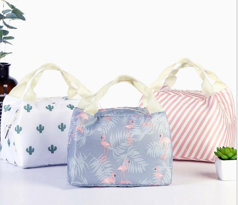 

5Styles New geometric pattern Lunch Bag Tote Bag Lunch Organizer Handle Insulation Cold Picnic Food Storage Box Thermal Canvas Box, As photos