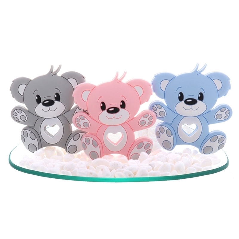 

10pcs Silicone Bear Baby Teether Food Grade Infant Teething Pacifier Chain Accessories Rodent Pendant born Toy BPA Free Koala 210812, Blue and pink