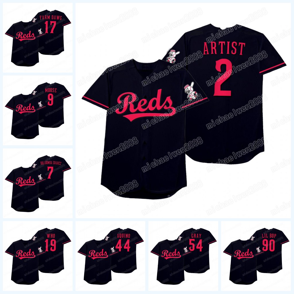 

2 Castellanos Artist 19 Votto Who 2021 Cincinnati Players Weekend jersey 17 Farmer Farm Dawg 0 Blandino Blandy 9 Moustakas Moose 44 Aquino 54 Gray Black, Mens s-xxxl