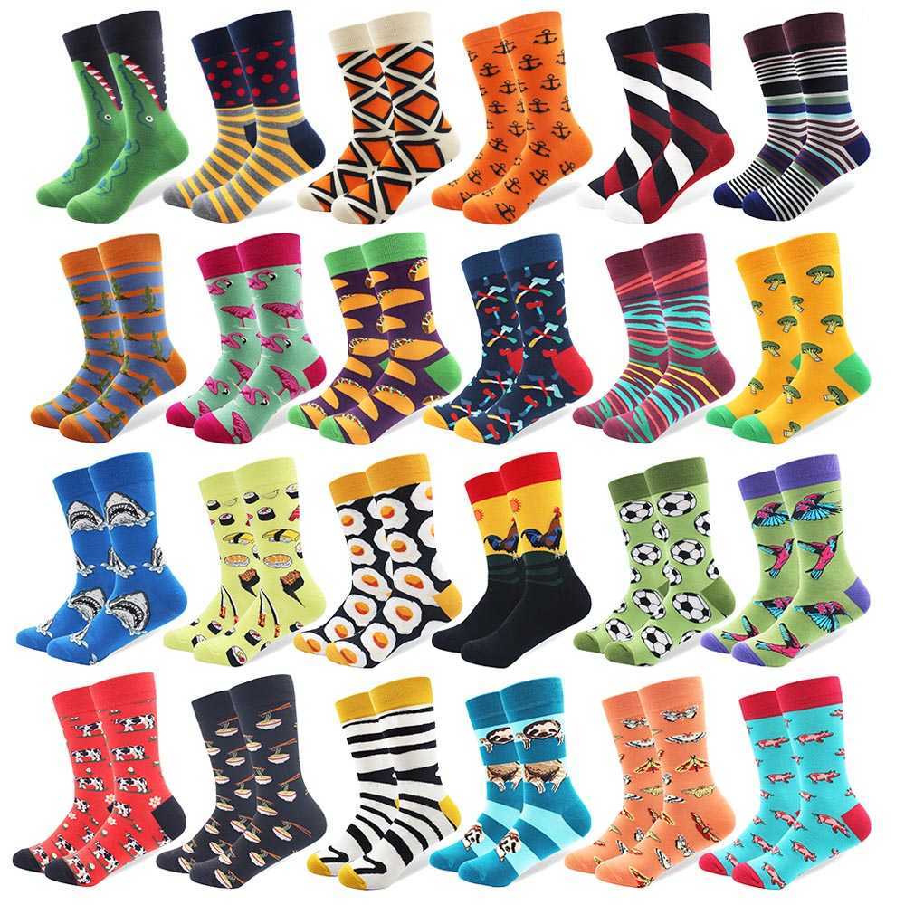 

10 Pairs/Lot Men's Funny Colorful Combed Cotton Happy Socks Multi Pattern Animal Stripe Cartoon Dot Novelty Skateboard Art Socks H0911, Zh10-28