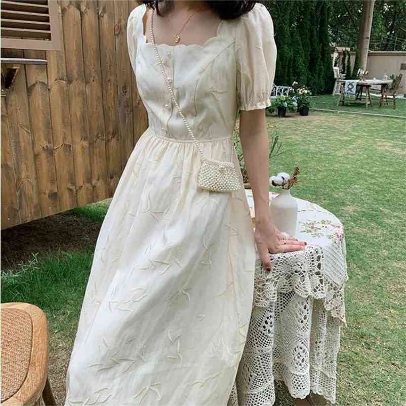

Vintage Retro Dress Women French Style Floral Print Fairy Embroidered Puff Sleeve Hepburn Summer Clothes 210519, As the picture