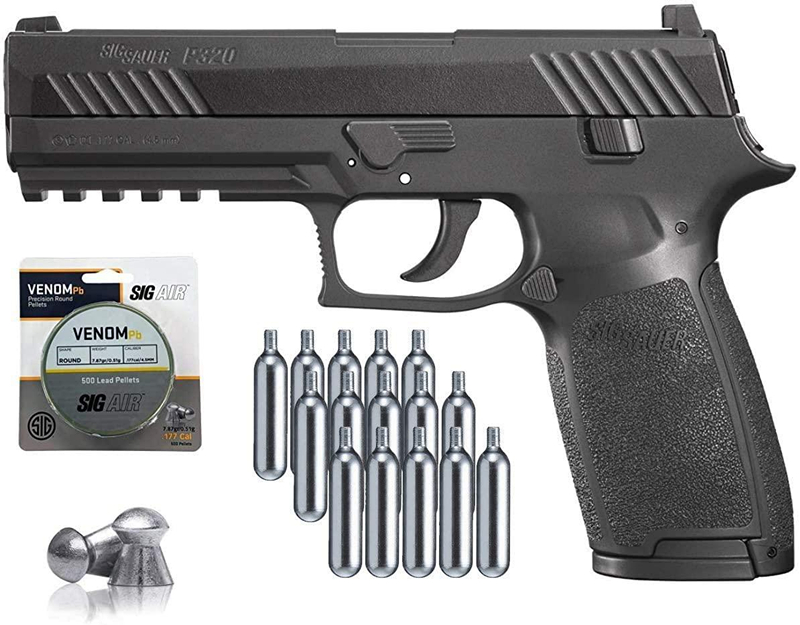 

sig p320 air pistol sauer with co2 12 gram (15 pack) and 500 lead pellets wall tin sign metal painting