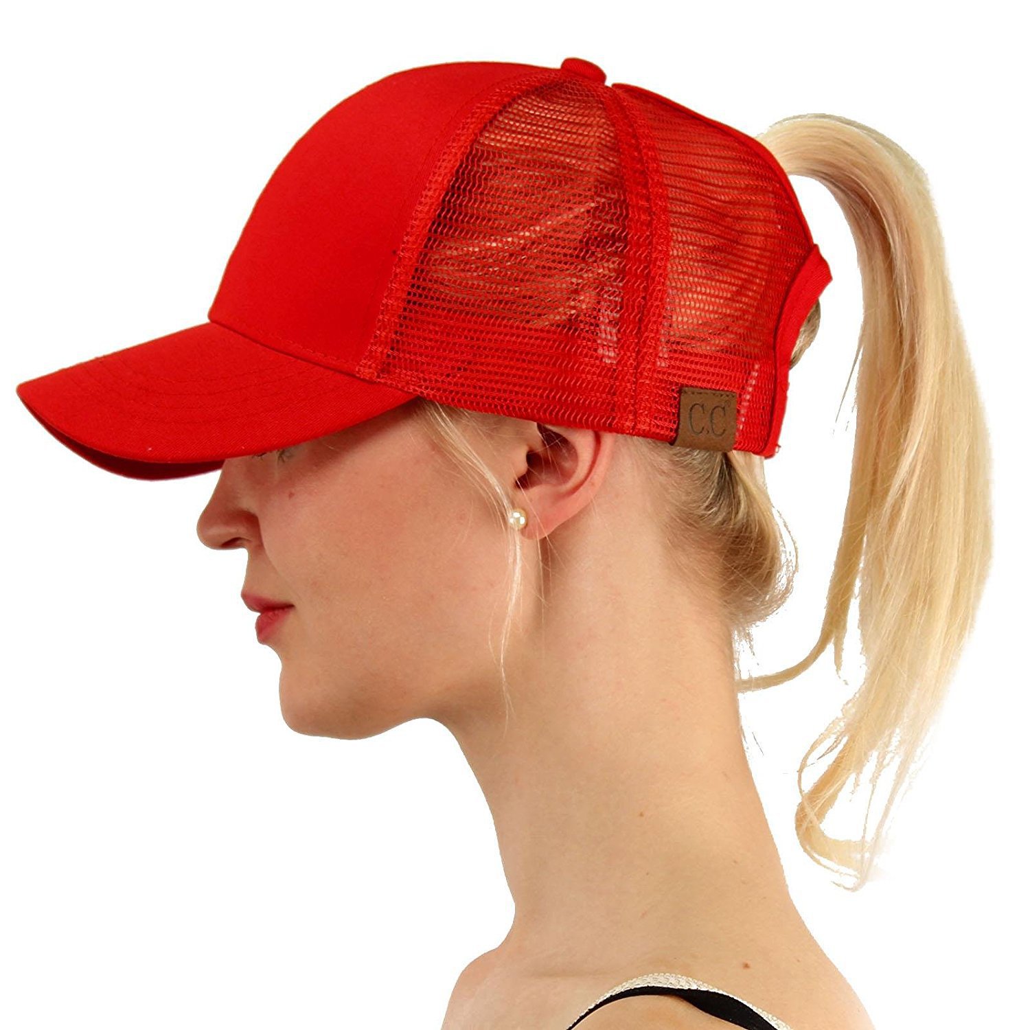 CC Men's and women's summer sunshade camouflage baseball mesh cap sunscreen breathable ponytail adjustable Pure color duck tongue