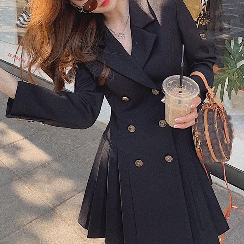 

Blazer Dress Women Elegant Black Party Dress Female Spring 2021 Oversize Long Sleeve Double Breasted Office Dress Korean Clothes, Black blazer dress