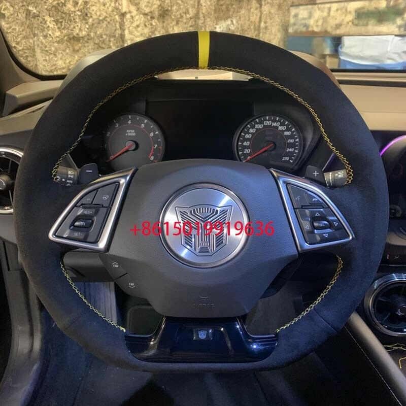 Customized For Chevrolet Camaro DIY Hand Sewn Black Suede Leather Car Steering Wheel Handle Cover Accessories-image-749654678