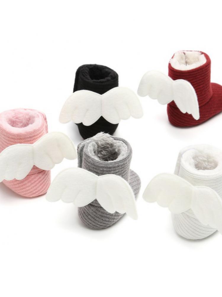 

Boots Winter Infant Knitted Snow Soft Sole Cute Wing First Walker Toddler Plush Lined Prewalker Fleece -18M