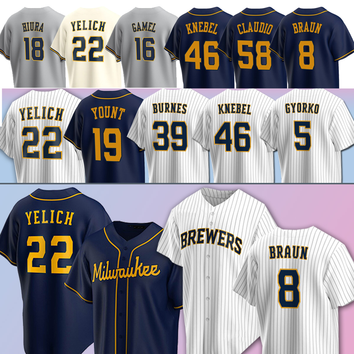 

Daniel Vogelbach Milwaukee 22 Christian Yelich Baseball Jerseys TRAVIS SHAW Men Women Robin Yount Brewers Keston Hiura Max Mathias Urias, Blue;black