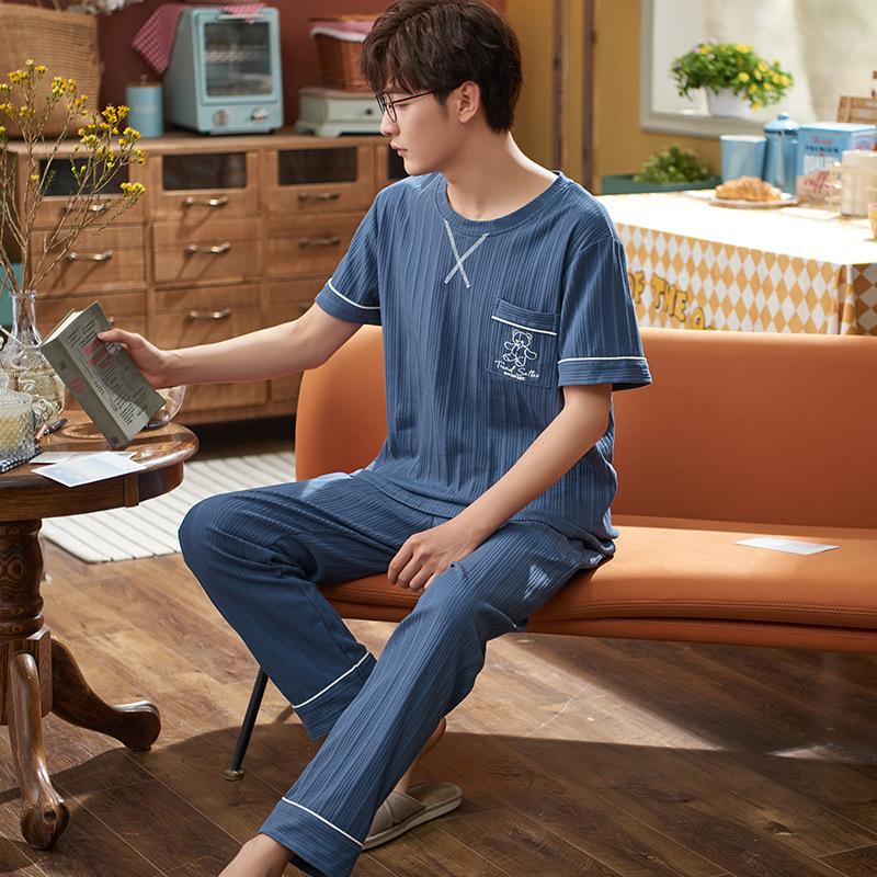 

Men's Sleepwear Summer Cotton Short Sleeved Pajamas Sets Cartoon Male Causal White Men Casual Homewear Big Size, A012