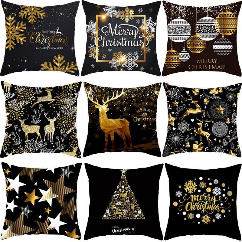 

Christmas Decorations 45cm Black Gold Cushion Cover Merry For Home Cristmas Ornaments Natal Navidad Gift Year 2021