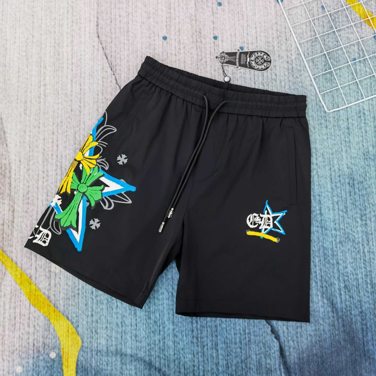 

Hearts/Chrome heavy industry Ch Chrome/Hearts painted quick summer hand drying shorts graffiti casual Capris men's and women W3CJ, White