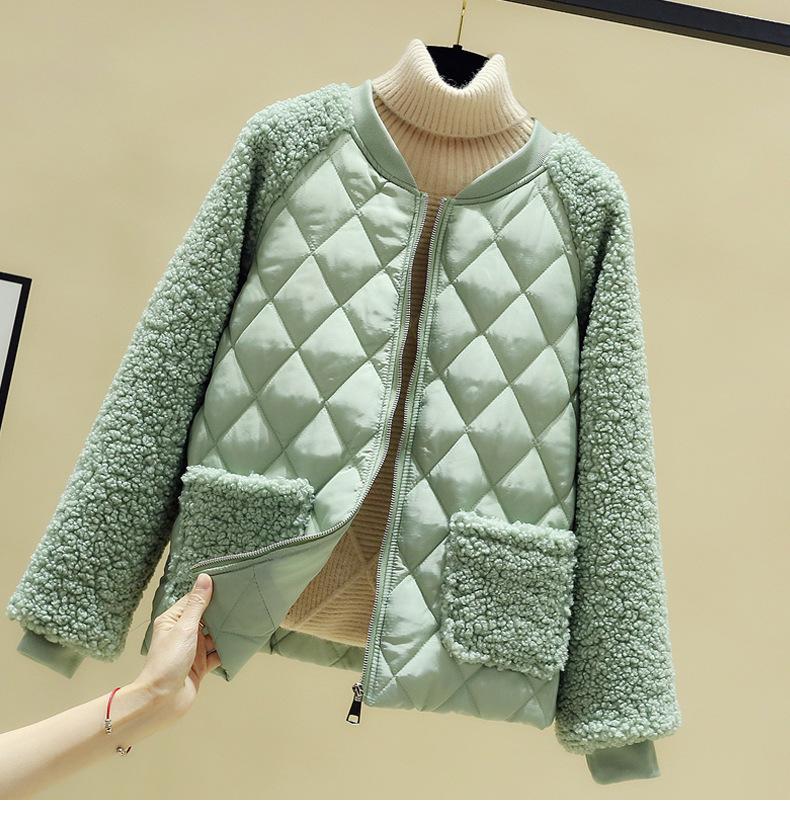 

Women's Oversize Winter Patchwork Jacket Loose Quilted Rib Collar And Cuff Polyfill Coat Big Size For Weight 40-82.5kg Down & Parkas, White