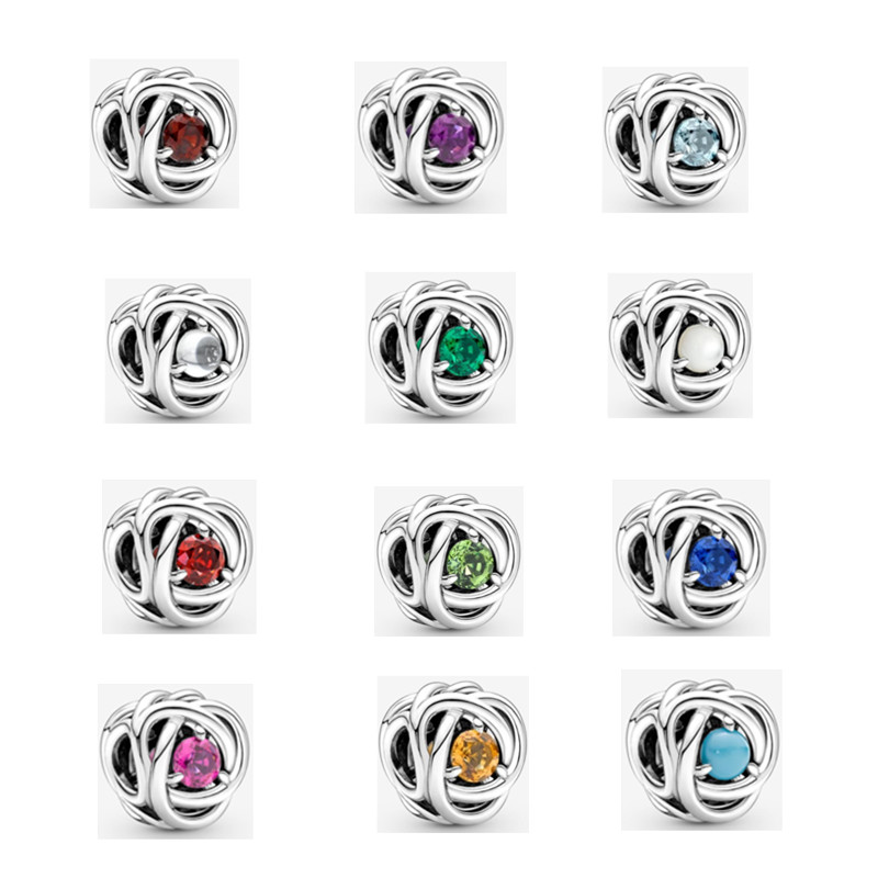 

12 months Crystal Birthstone Eternity Circle Charm Silver Color Charms Fit Original Pandora Bracelets & Bangle 2022 Valentine's Day Symbols of your love Beads