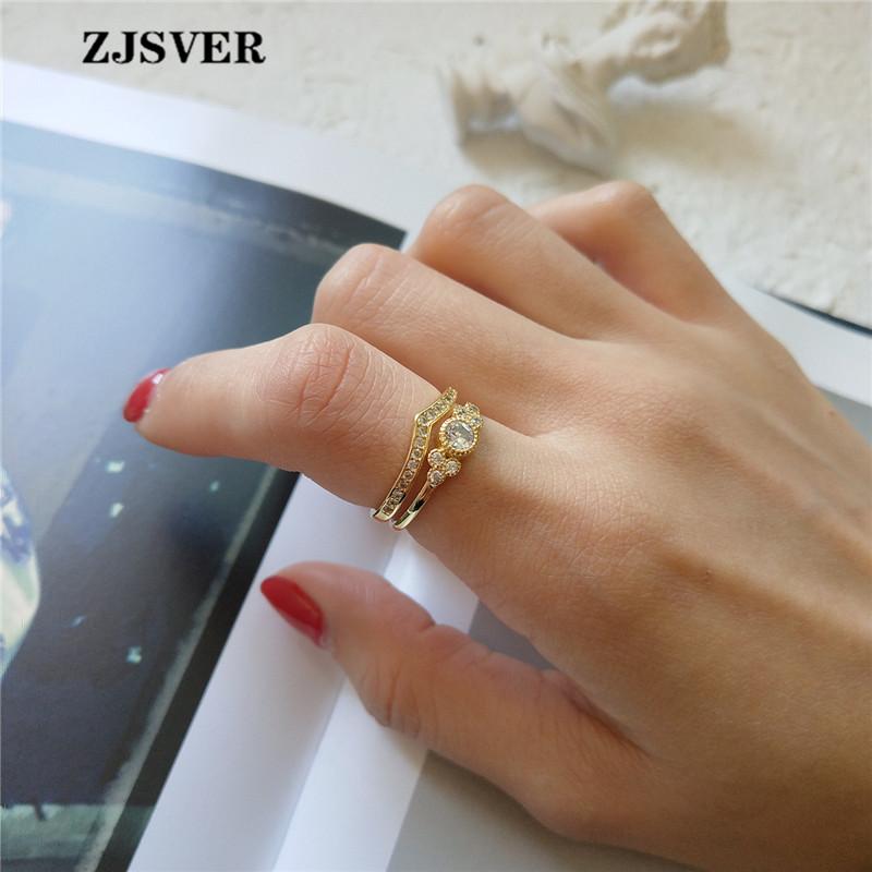 

Cluster Rings ZJSVER Korean Jewelry 925 Sterling Silver Golden Classic Double Layer Micro-inlay Crystal Women Ring For Party Present, Golden;silver