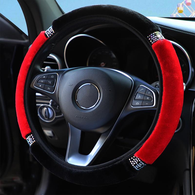 

Steering Wheel Covers Car Cover Colored Diamond Plush Elastic Auto Steering- Car-styling Interior Accessories