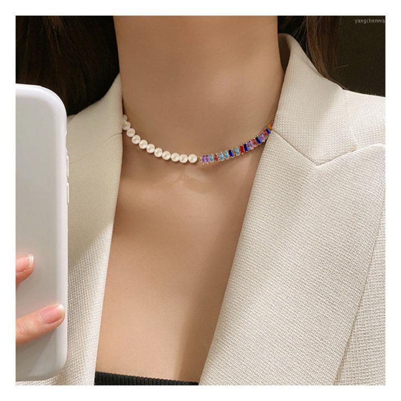 

Chains Temperament Simple Pearl Splicing Necklace For Womans Fashion Geometry Rhinestone Lady Party Wedding Jewelry Gift