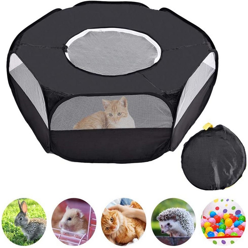 

Sma Pet Fence Fodabe Portabe Pet Cage Sma Anima Paypen with Cover Waterproof Breathabe Indoor Rabbit Puppy Cat Room, Black without cover