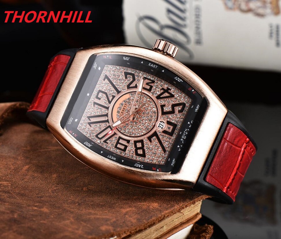 

Mens Diamonds Dial Designer Watches Leather Strap Quartz Calendar Cool Wristwatches Fashion Business Luxury Men Watch Wholesale, As pic