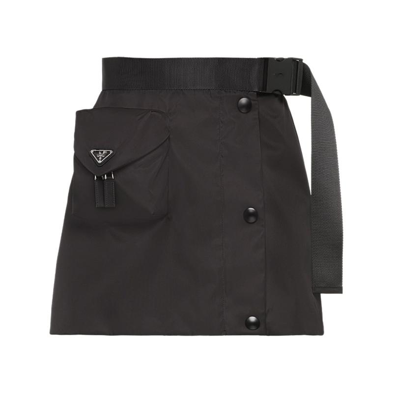 

Skirts 2021 Pocket Embellished High Waist Slim-fit Skirt, Black Triangle Logo Buckle Belt Snap Button All-match A-line Skirt