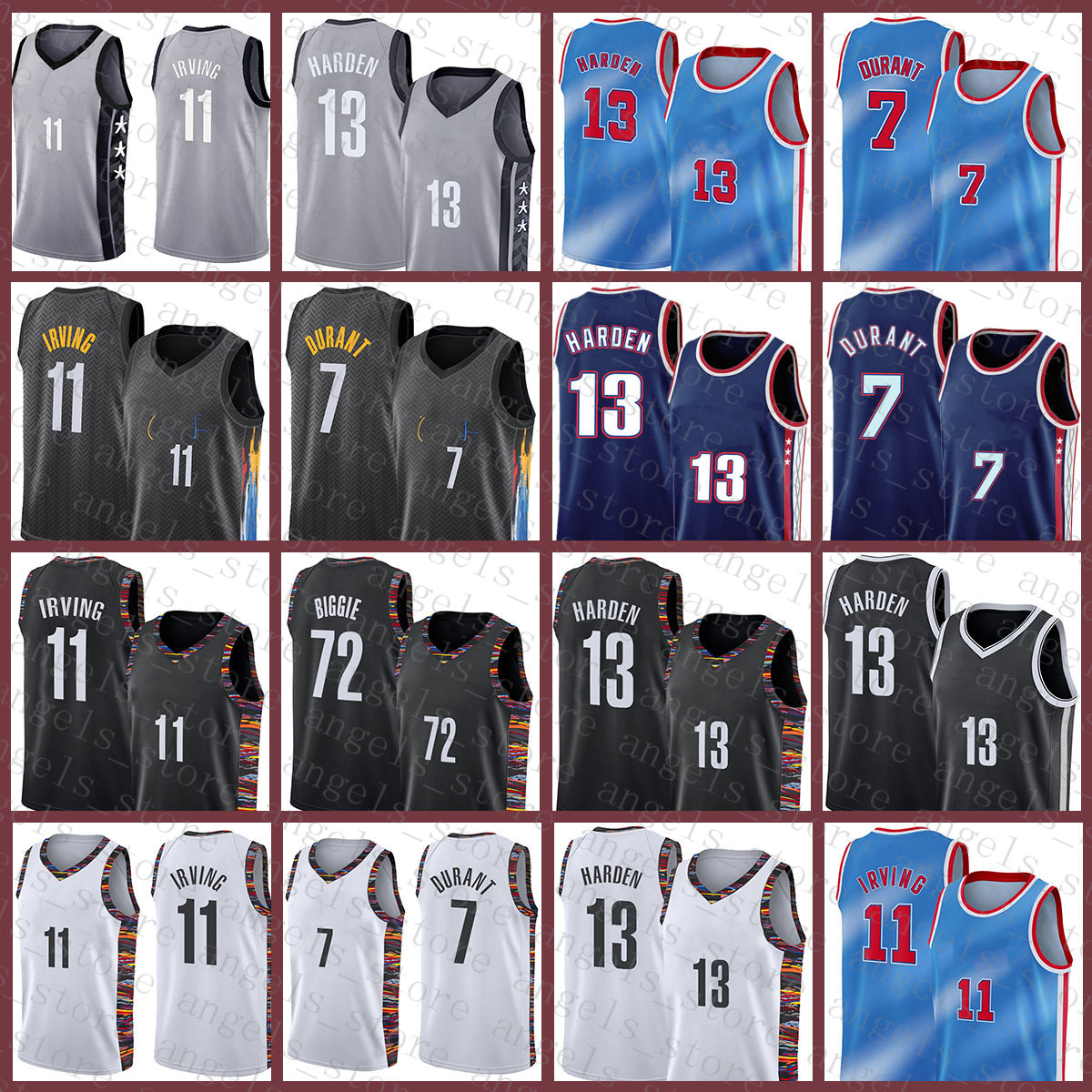 

2021 New Kevin Basketball Jersey 7 Durant James 13 Harden Kyrie Mens 11 Irving 72 Biggie Blue, 2021 mens jersey