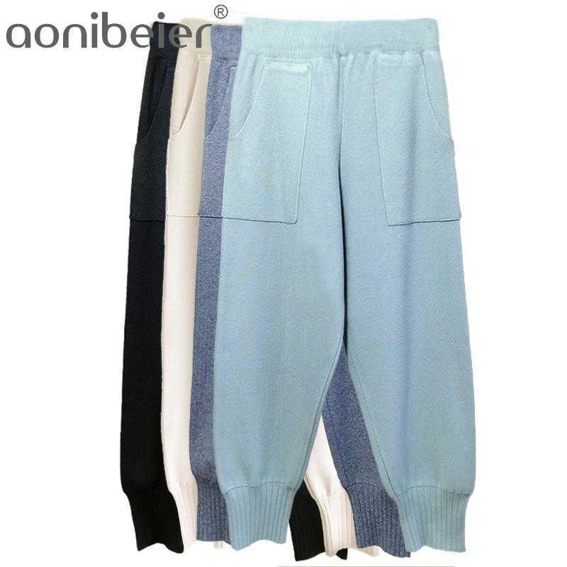 

Spring Autumn Sweatpants Thick Fleece Trousers Casual Warm Women Long Pants Solid Female Harem Knitted Tracksuit 210604, Light blue