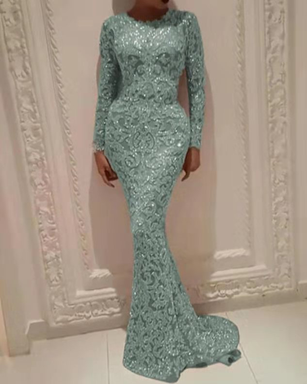 

Long Sleeves Gold Sequined Mermaid Arabic Dubai Prom Dresses For Women 2022 Evening Dress Party Gowns Plus Size Abendkleider robe de soiree, Same as picture