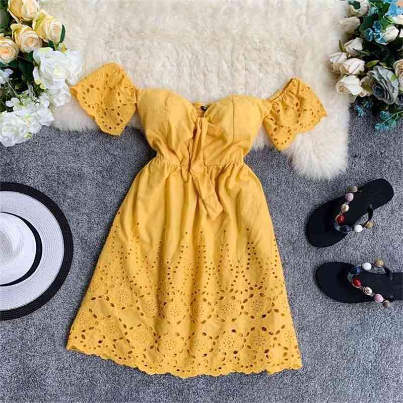 

Summer Sexy Dress Women Slim A-line Short Sleeve Off The Shoulder Mini Beach Dresses Female Solid White Backless Robe 210525