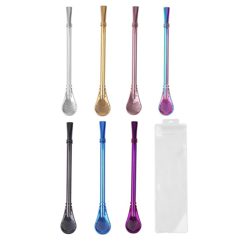 

Drinking Straws Spoon Tea Filter Mate Stainless Steel Straw Gourd Washable Bar Accessories Reusable Tools For KTV