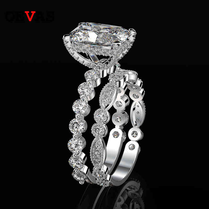 

OEVAS 100% 925 Sterling Silver Wedding Rings Set For Women Sparking Created Moissanite Gemstone Diamonds Engagement Fine Jewelry