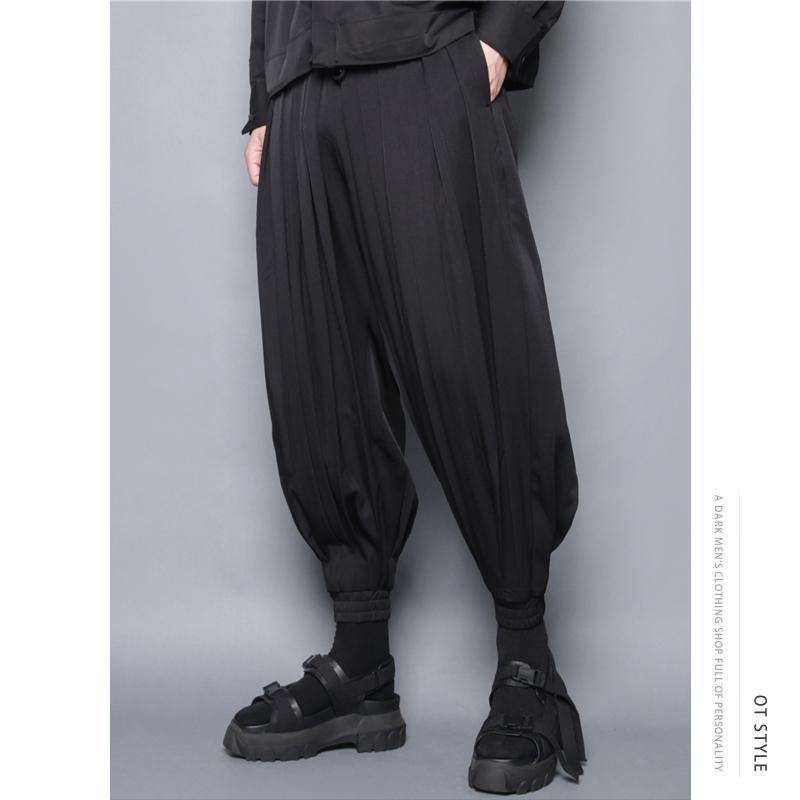 

Men Pants Miyake Drape Dark Yamamoto Style Casual Men' Wear Bloomers Loose Bound Feet Jiufen Man, Black
