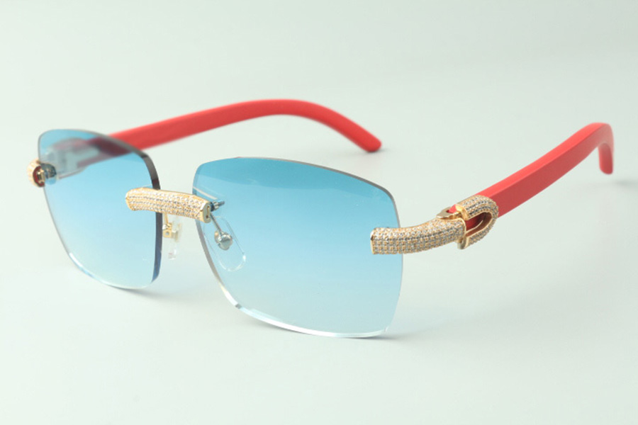

Designer micro-paved diamond sunglasses 3524025 with red wood arms glasses, Direct sales, size: 18-135mm