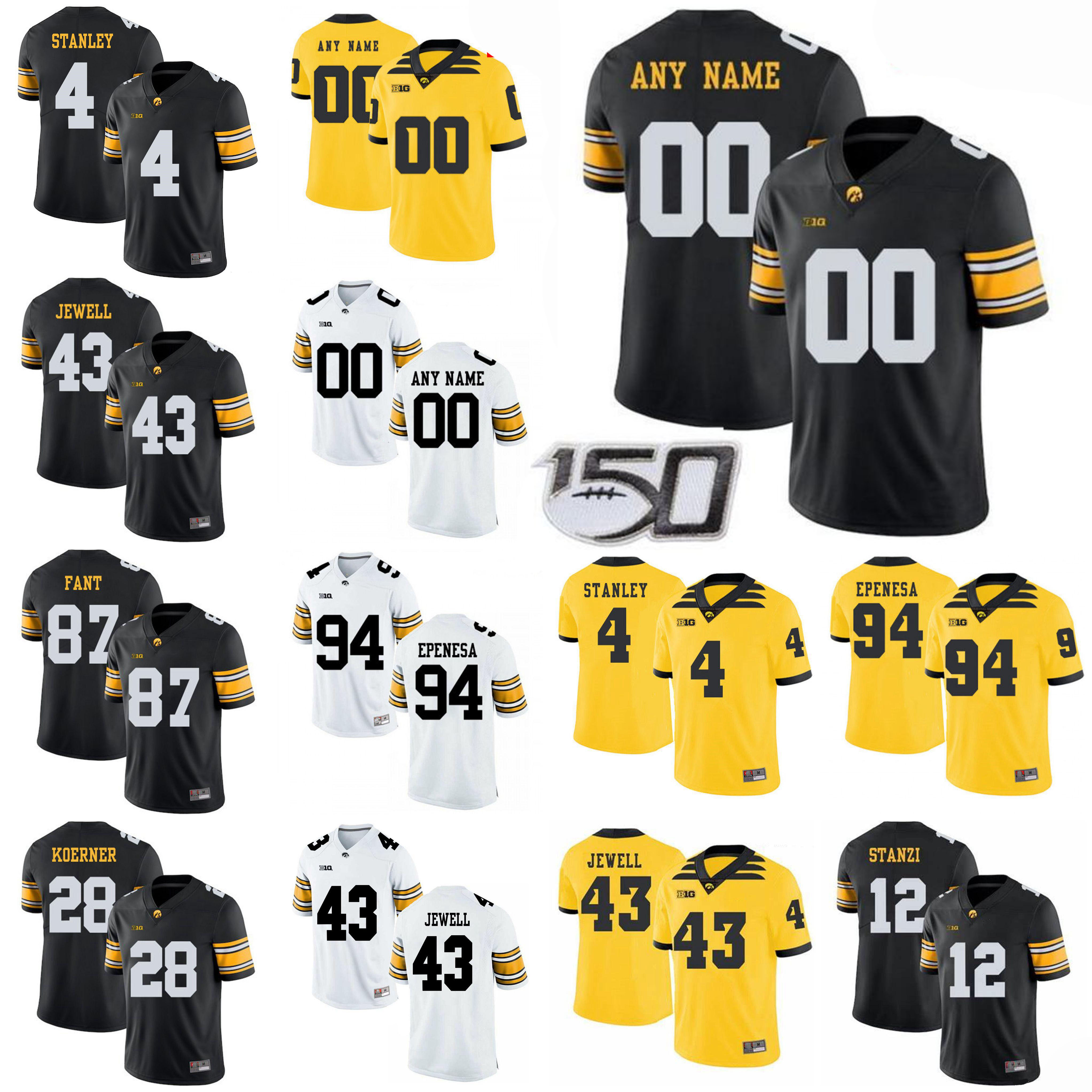 

Custom NCAA Football Iowa Hawkeyes 46 George Kittle Jersey College 24 Nile Kinnick 12 Ricky Stanzy 3 Tyrone Tracy Jr 23 Shonn Greene 15 Tyle, Black