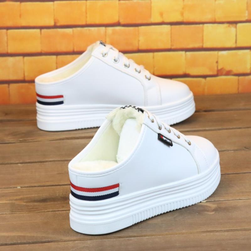 

Shoes Slippers Flat Luxury Slides Loafers Low Slipers Women Increased Internal Designer Soft 2021 PU Hoof Heels Basic Fabric, Black