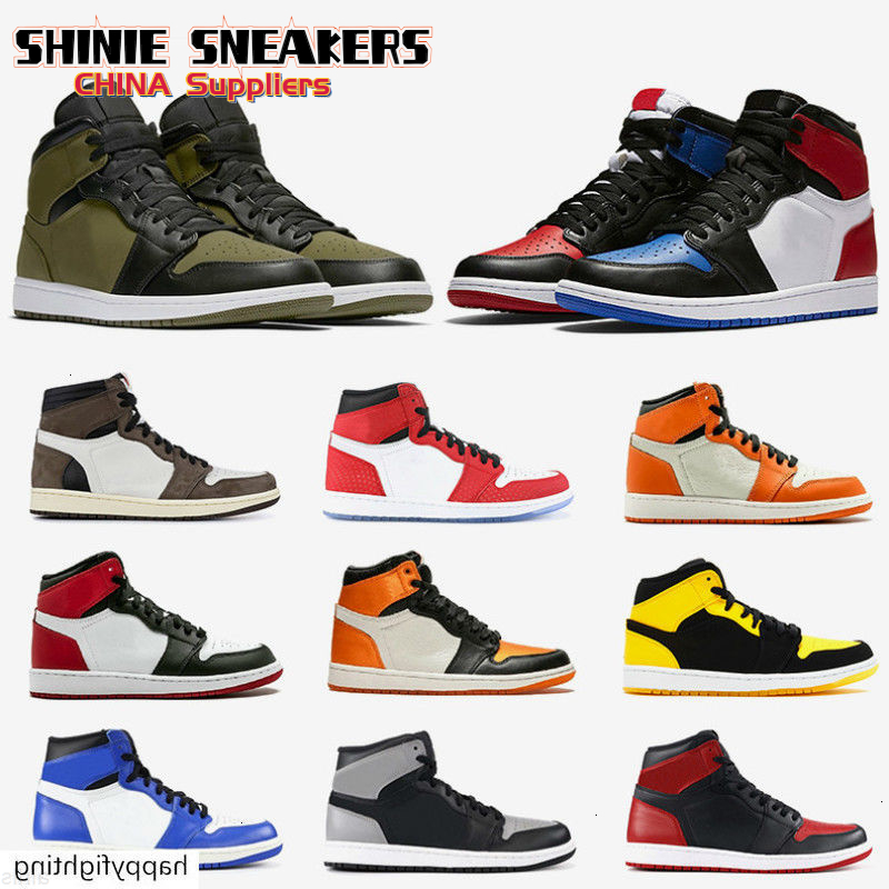 

Jumpman Quality Mens 1 High OG Basketball Shoes 1s Chicago Game Royal Olive Canvas Banned Shadow black toe