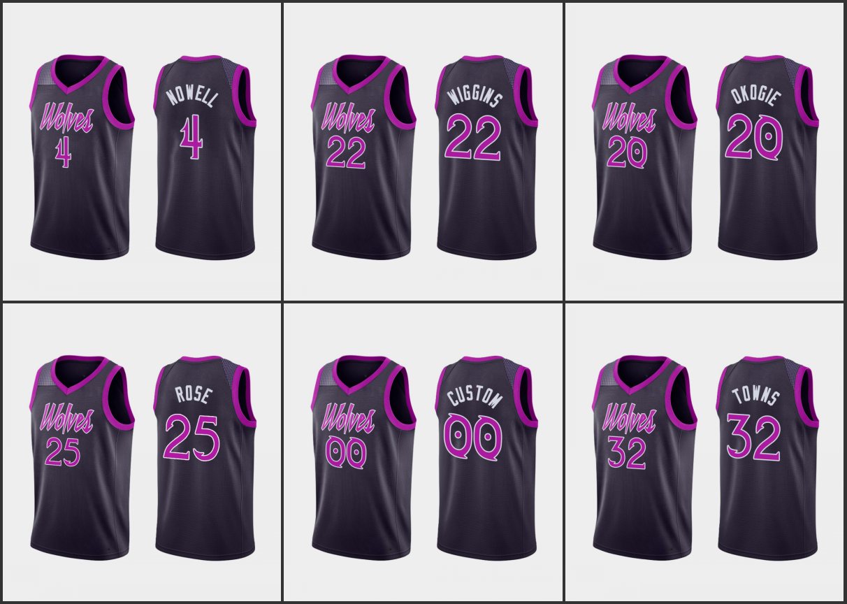 

MinnesotaTimberwolvesMen Karl-Anthony Towns Josh Okogie Andrew Wiggins Derrick Rose CustomCityPurple Jersey