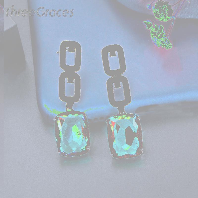 

Dangle & Chandelier ThreeGraces Trendy Light Blue Cubic Zirconia Long Rectangle Silver Color Earrings For Ladies Fashion Party Jewelry ER572