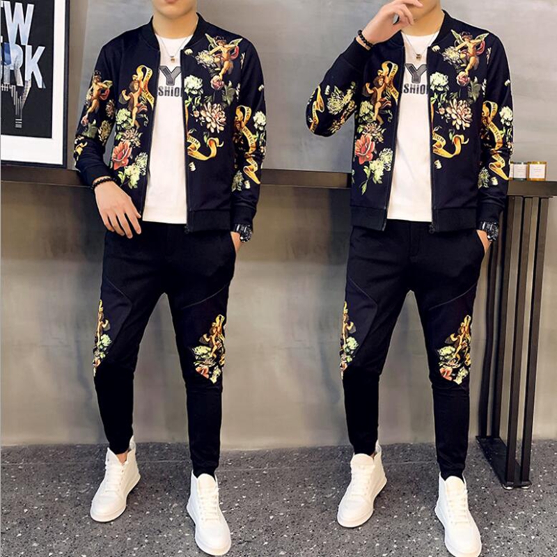 

Spring Autumn Big Size Sportswear Designer Tracksuit Men Luxury Sweatsuit Printed Tops jackets Mens Jogger Suits Jacket + Pants Set Sporting, Gray