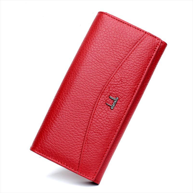 

genuine leather women wallet female long clutch lady portomonee brand money bag hasp cowhide coin purse, Red;black