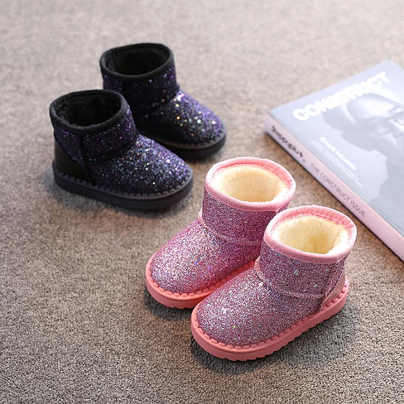 

Boots Big Girls Glitter Snow 2021 Winter Children Shoes Keep Warm For Kids Cute Ankle In Toddler, Pink