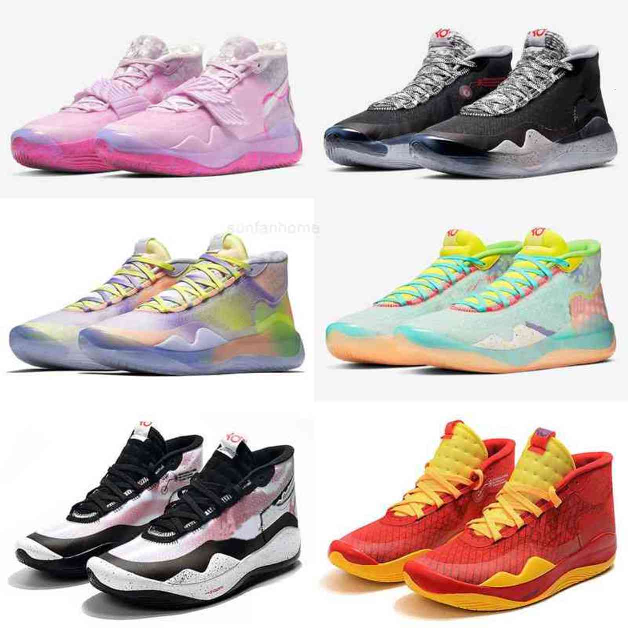 

Kevin Durant Kids 12 XII Pink What The Aunt Pearl Sneakers For Men's 12s KD Sports Training Shoes, Black