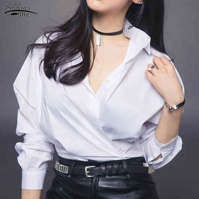 

Spring Autumn Blusas Office Lady Elegant Slim Tops White Casual Cotton Women Vogor Sean Blouse Shirt Batwing Blouses 12302 210521