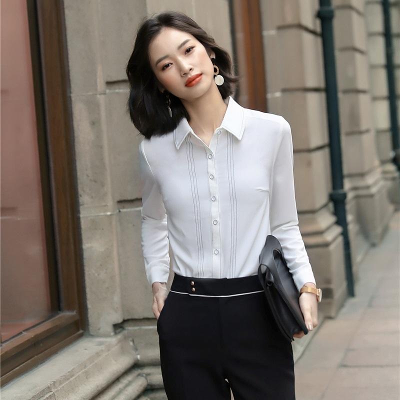 

Women' Blouses & Shirts Formal Women White Long Sleeve Office Ladies Work Wear Suits Clothes OL Styles, Blouse only
