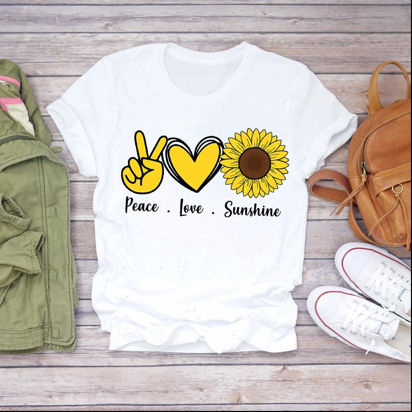 

printing floral sunflower love women t shirts peace summer autumn 90s print tee, White