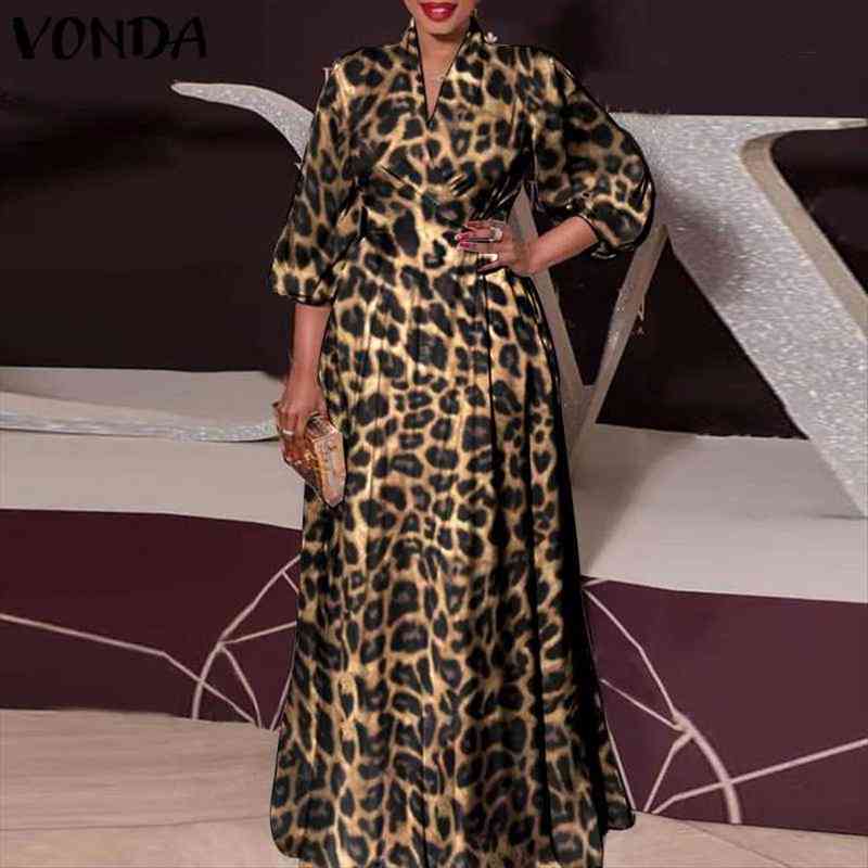 

long maxi autumn vintage women dress leopard printed lantern sleeve bohemian vestidos oversized beach sundress, Black;gray