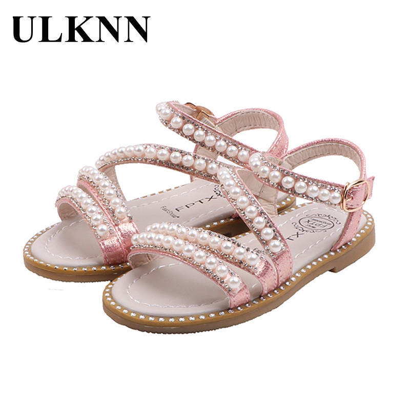 

ULKNN new girls sandals little Kids beaded open toe princess shoes Childrens performance shoes 2021 summer, Golden