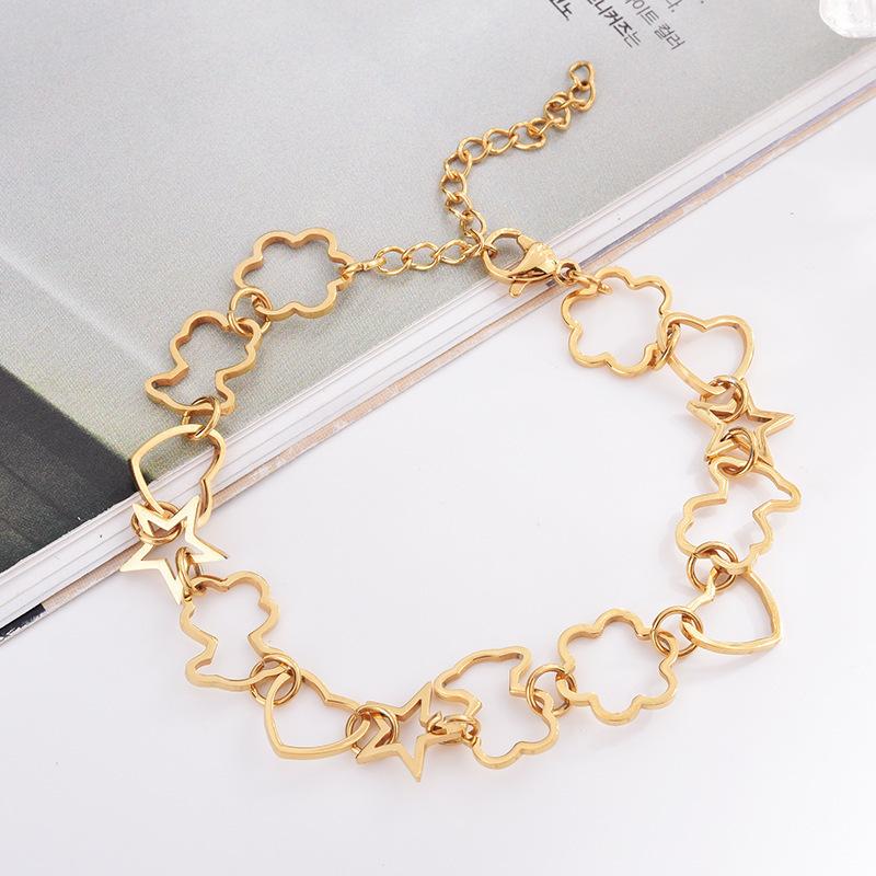 Fashion Hollow Bear Heart Star Flower Shaped Bracelet Stainless Steel Golden Rose Gold Gift Charm Bracelets-image-684317339