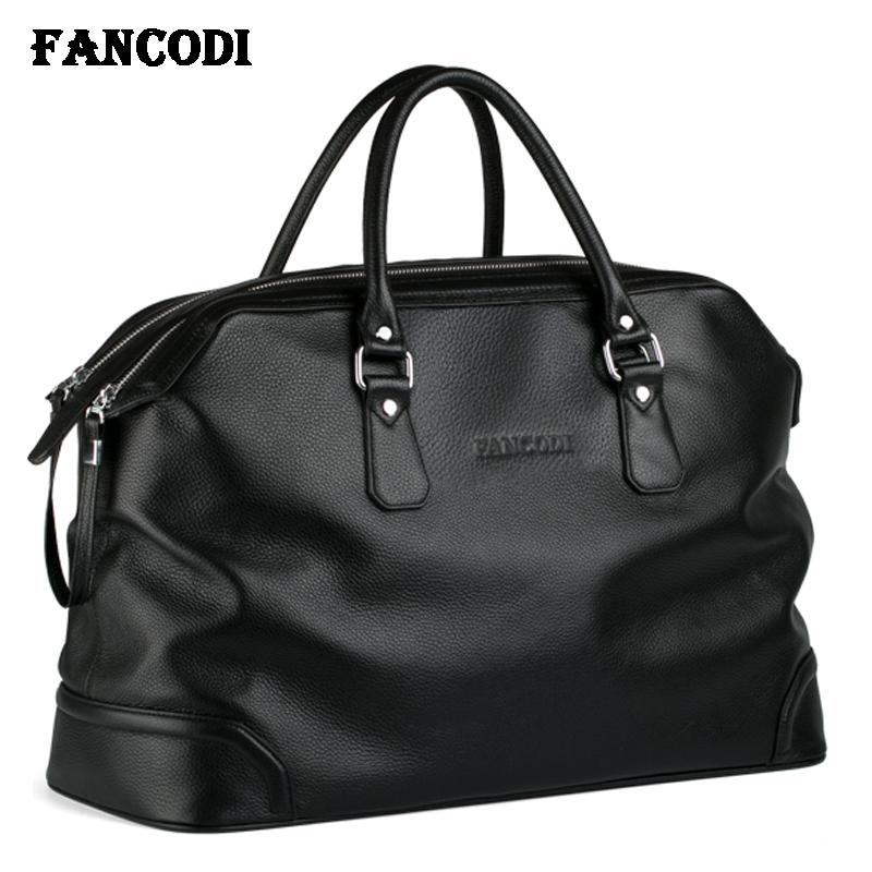 

Duffel Bags Luxury Men Genuine Leather Travel Bag Luggage Duffle Weekend Shoulder Overnight Male Tote Black