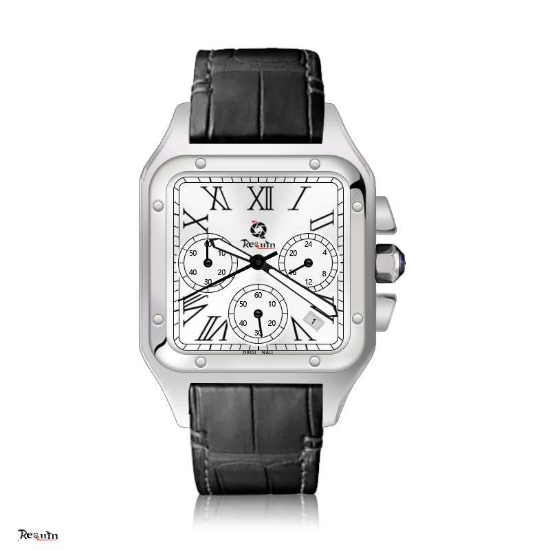 

Men's Luxury Automatic Mechanical Watch 100XL REQUIN Santo Silver White Stainless Steel Case Calendar Sapphire Waterproof Leather Strap Full Working, Multi-color