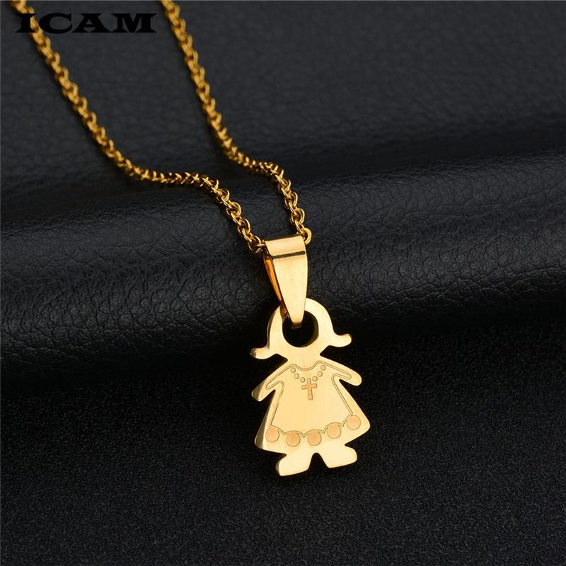Pendant Necklaces ICAM Styles Simple Family Necklace Stainless Steel Father Mother Girl Boy Love Series For Women Men-image-704841198
