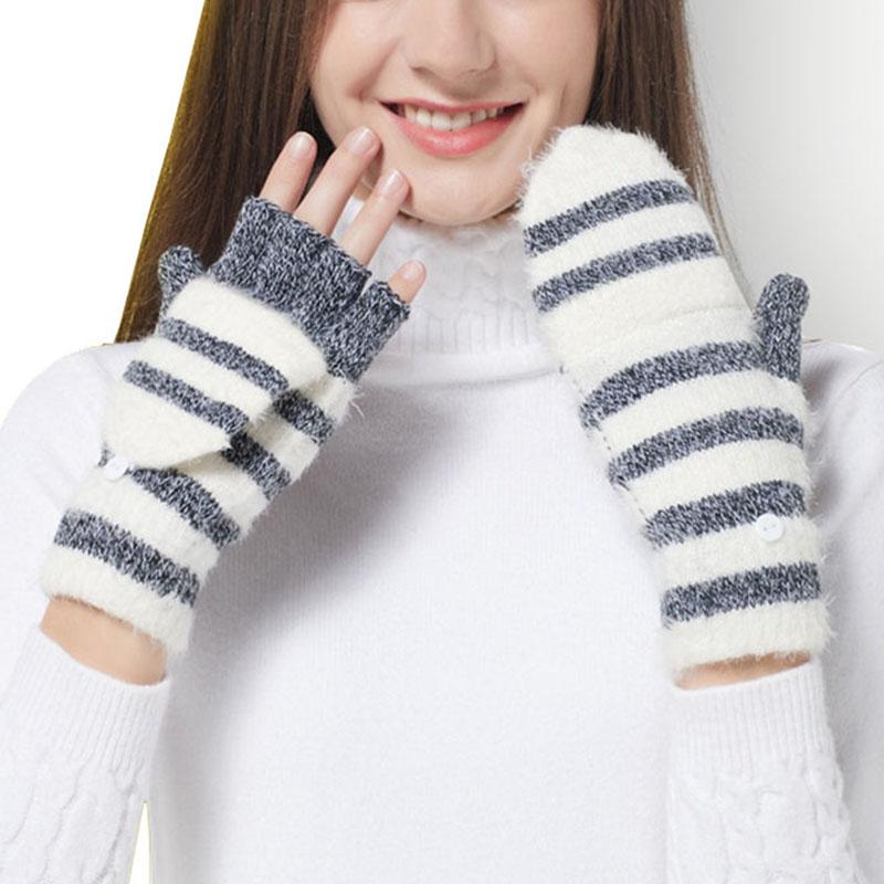 

Five Fingers Gloves Unisex Fingerless Mittens Women' Winter Half Finger Flip Dual Use Glove Wool Knitting Warm Soft Thickening, Blue;gray